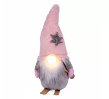 Новогодняя мягкая игрушка Novogod'ko Гном лыжник в розовом колпаке 33см LED нос (974633)