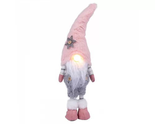 Новогодняя мягкая игрушка Novogod'ko Гном в розовом колпаке 45см LED нос (974632)