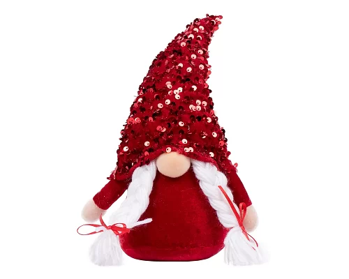Новогодняя мягкая игрушка Novogod'ko Гном Девочка красная пайетка 29см LED нос (973921)
