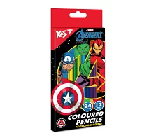 Карандаши цветные YES 12 шт 24 цв Marvel Avengers (290678)