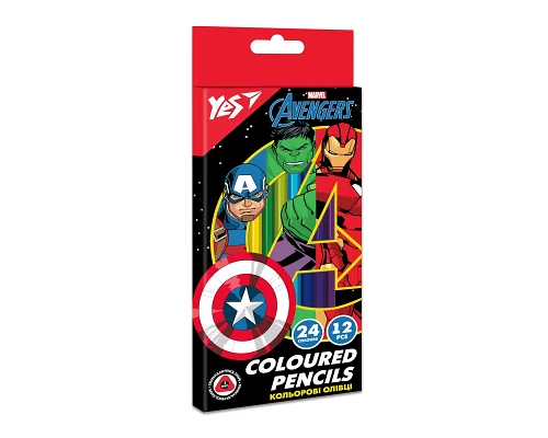Олівці кольорові YES 12 шт 24 кол Marvel Avengers (290678)