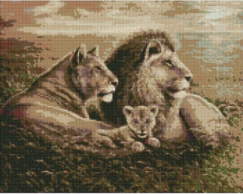 Алмазная мозаика Львиная семья ©Сергей Лобач Идейка 40х50 на подрамнике (AMO7334)