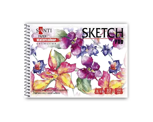 Альбом для акварелі SANTI Flowers А4 Paper Watercolour Collection 10 арк 200г/м2 (130498)