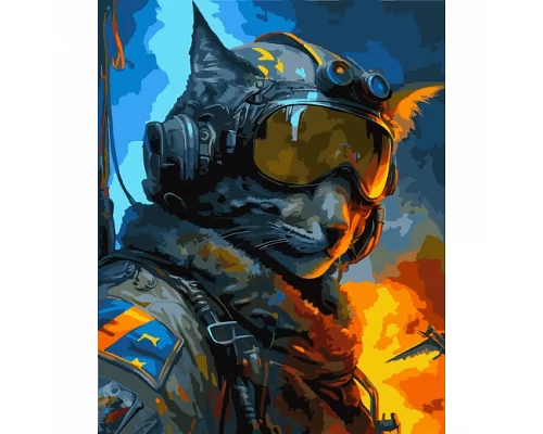 Картина за номерами Патріотична Войовничий кіт-привид 40*50 см код:954458