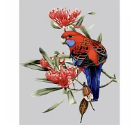 Картина за номерами Папуга у квітах з лаком та рівнем розміром 40х50 см Strateg (SY6035)