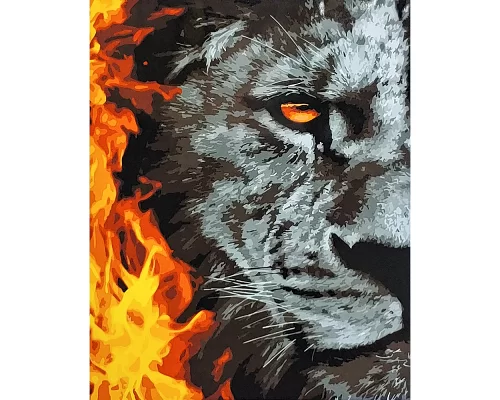 Картина за номерами Вогняний тигр з лаком та рівнем розміром 40х50 см Strateg (SY6778)