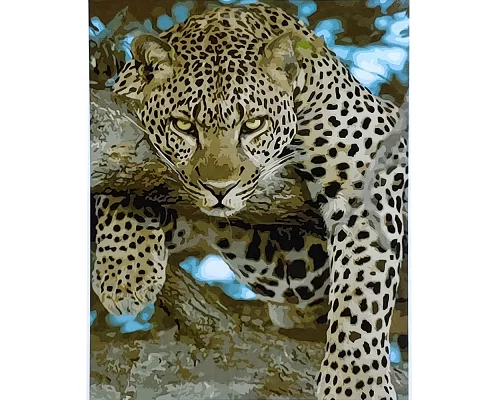 Картина за номерами Войовничий леопард з лаком та рівнем розміром 40х50 см Strateg (SY6881)