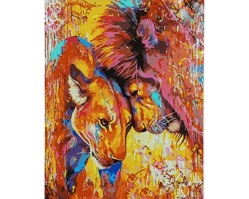 Картина за номерами Акварельна любов левів з лаком та рівнем розміром 40х50 см Strateg (SY6905)