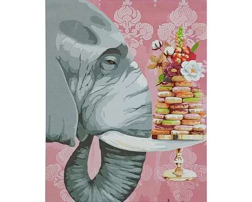 Картина за номерами Слон з солоденьким з лаком та рівнем розміром 40х50 см Strateg (SY6910)