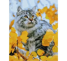 Картина за номерами Кіт у листі з лаком та рівнем розміром 40х50 см Strateg (SY6812)