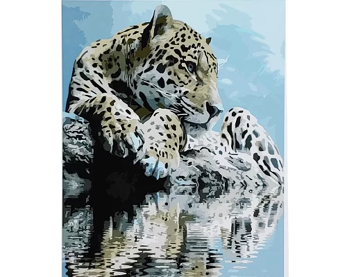 Картина за номерами Мрійливий леопард з лаком та рівнем розміром 40х50 см Strateg (SY6904)