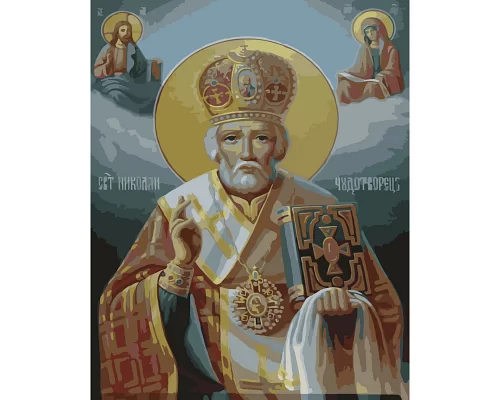 Картина за номерами Ікона Святий Миколай з лаком та рівнем розміром 40х50 см Strateg (SY6651)
