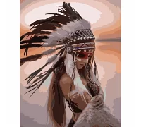 Картина за номерами ПРЕМІУМ Дівчина-індієць з лаком та рівнем розміром 40х50 см Strateg (SY6741)