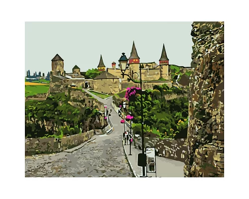 Картина за номерами ПРЕМІУМ Замок Каменець-Подільського з лаком та рівнем розміром 30х40 см Strateg (SS-6575)