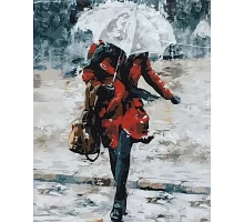 Картина за номерами  Дівчина в червоному під зонтом розміром 40х50 см Strateg (GS005)