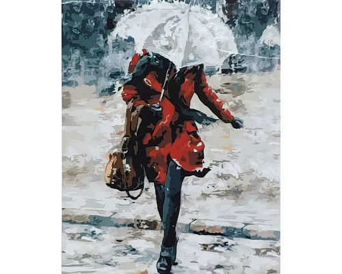 Картина за номерами Дівчина в червоному під зонтом розміром 40х50 см Strateg (GS005)