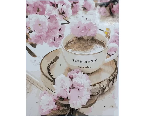 Картина за номерами ПРЕМІУМ Ранкова кава серед квітів розміром 40х50 см Strateg (GS108)