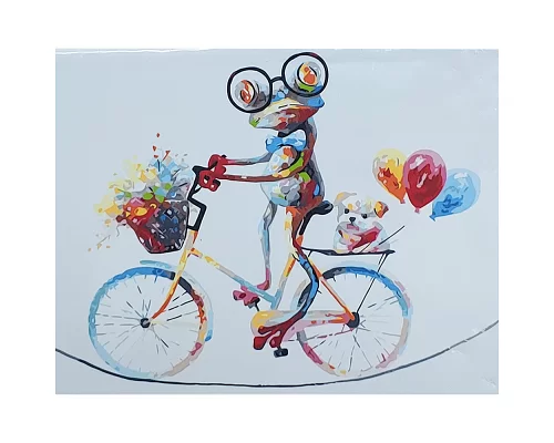 Картина за номерами  Яскраве жабеня на велосипеді розміром 40х50 см Strateg (GS078)
