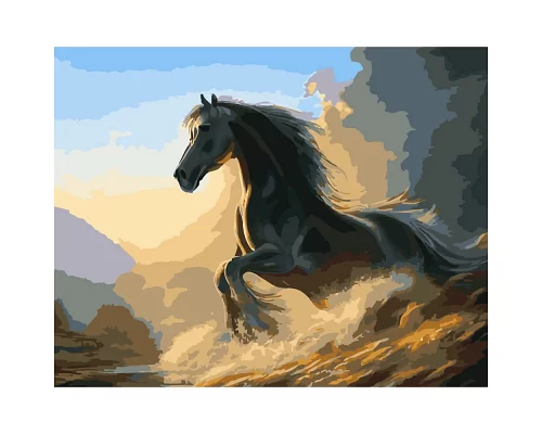 Картина за номерами  Чорний кінь розміром 40х50 см Strateg (GS308)