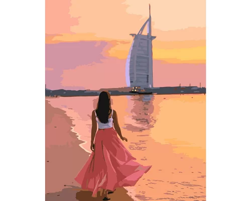 Картина за номерами  Прогулянка берегом в Дубаї розміром 40х50 см Strateg (GS192)
