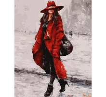 Картина за номерами ПРЕМІУМ Жінка в червоному капелюсі розміром 40х50 см Strateg (GS163)