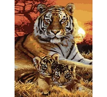 Картина за номерами  Тигриця зі своїми дітьми розміром 40х50 см Strateg (GS153)