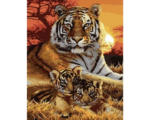 Картина за номерами  Тигриця зі своїми дітьми розміром 40х50 см Strateg (GS153)