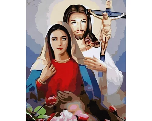 Картина за номерами ПРЕМІУМ Ікона Пара Святих з лаком та рівнем розміром 40х50 см Strateg (SY6657)