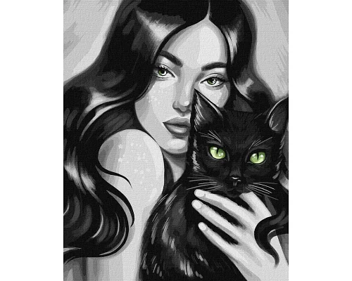 Картина по номерам Черный пушистый котик ©pollypop92 Идейка 40х50 (KHO2662)