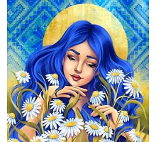 Алмазная мозаика патріотична Украинка с ромашками 40*40см на подрамнике Santi (954386)