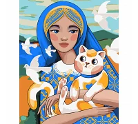 Картина по номерам Патриотическая Украинка с котиком 40*50 см SANTI (954504)