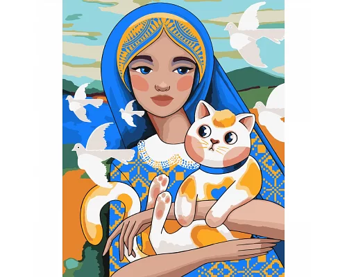Картина по номерам Патриотическая Украинка с котиком 40*50 см SANTI (954504)