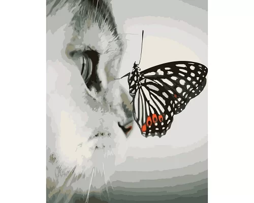 Картина за номерами Метелик на носику котика 40х50 см Strateg (DY033)