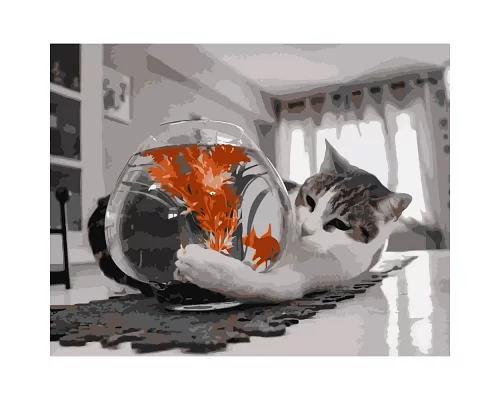 Картина за номерами Кіт та акваріум 40х50 см Strateg (DY064)