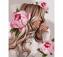 Картина за номерами Дівчина з рожевими півоніями 40*50 см SANTI (954503)