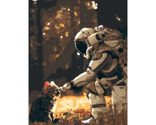 Картина за номерами Космонавт з котиком розміром 40х50 см Strateg (DY355)