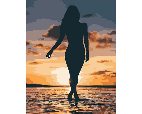 Картина за номерами Світанок на морі с девушкой розміром 40х50 см Strateg (DY360)