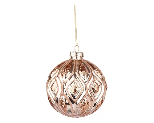 Новорічна куля Novogod'ko скло 10 см рожеве золото глянець орнамент (973860)