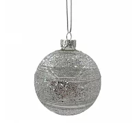 Новогодний шар Novogod'ko стекло 8 см светло-серый глиттер орнамент (973849)