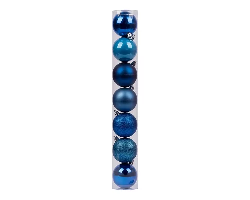 Набор новогодних шаров Novogod'ko, пластик, 6 cм, 7 шт/уп, синий (974025)