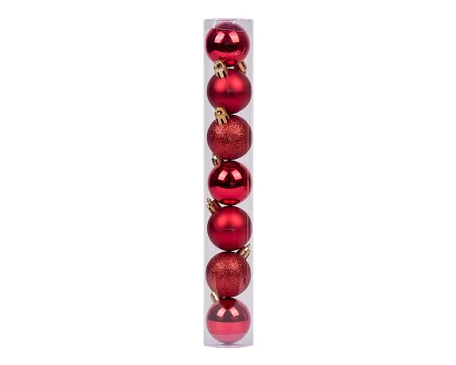 Набор новогодних шаров Novogod'ko, пластик, 5 cм, 7 шт/уп, червоний (974021)