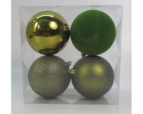 Набор новогодних шаров Novogod'ko пластик 10см 4 шт/уп оливковый (974425)