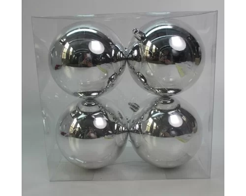 Набір новорічних куль Novogod'ko пластик 10см 4 шт/уп срібло глянець (974535)