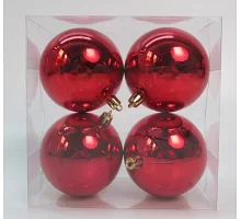 Набор новогодних шаров Novogod'ko пластик 8см 4 шт/уп красный глянец (974530)