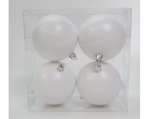 Набор новогодних шаров Novogod'ko пластик 8см 4 шт/уп белый матовый (974531)