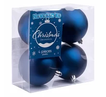 Набор новогодних шаров Novogod'ko пластик 8см 4 шт/уп синий матовый (974526)