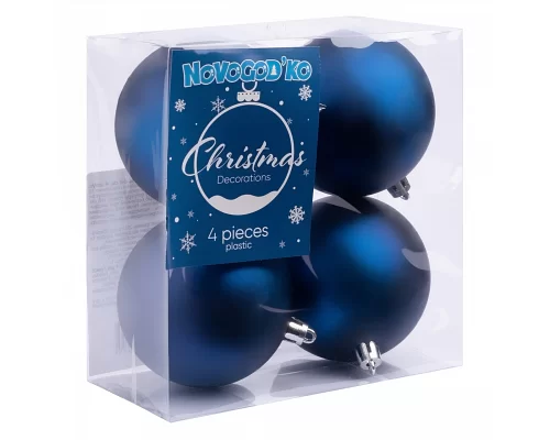 Набір новорічних куль Novogod'ko пластик 8см 4 шт/уп синій матовий (974526)