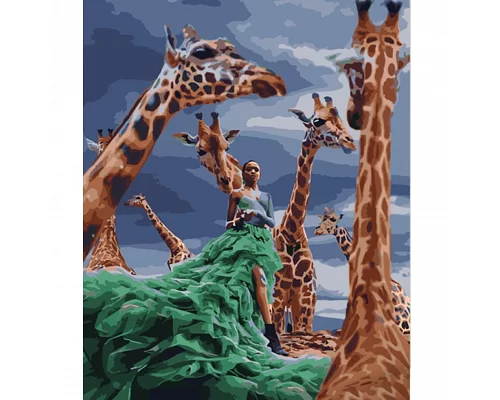 Картина за номерами Strateg Дівчина серед жирафів 40х50 см (HH015)