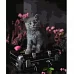 Картина за номерами Strateg Сіре кошеня у квітах 40х50 см (HH033)