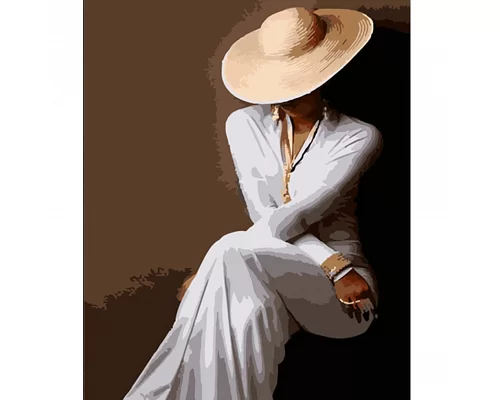 Картина за номерами Strateg   Дівчина у капелюсі 40х50 см (HH036)